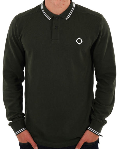 MA.STRUM Langarm-Poloshirt mit Doppelstreifen, Dunkelgrün