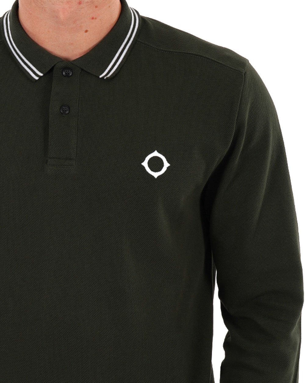 MA.STRUM Langarm-Poloshirt mit Doppelstreifen, Dunkelgrün
