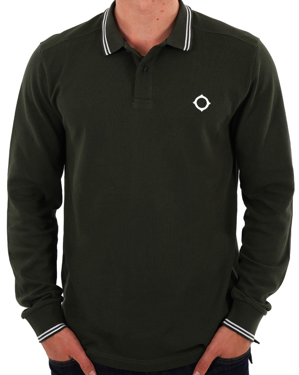 MA.STRUM Langarm-Poloshirt mit Doppelstreifen, Dunkelgrün