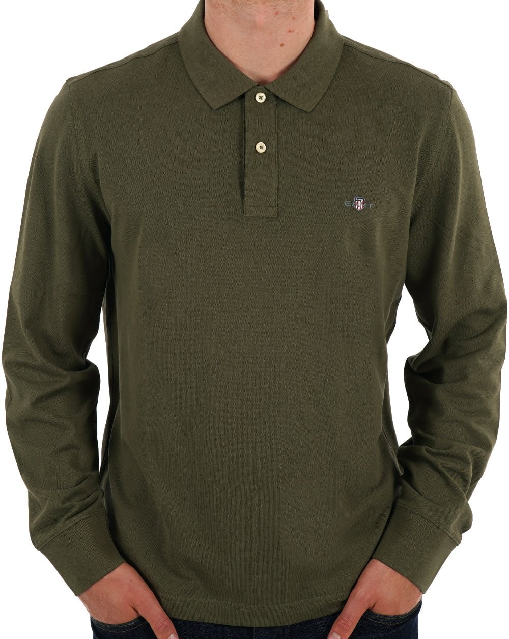 Gant Shield LS Pique Polo Olivgrün