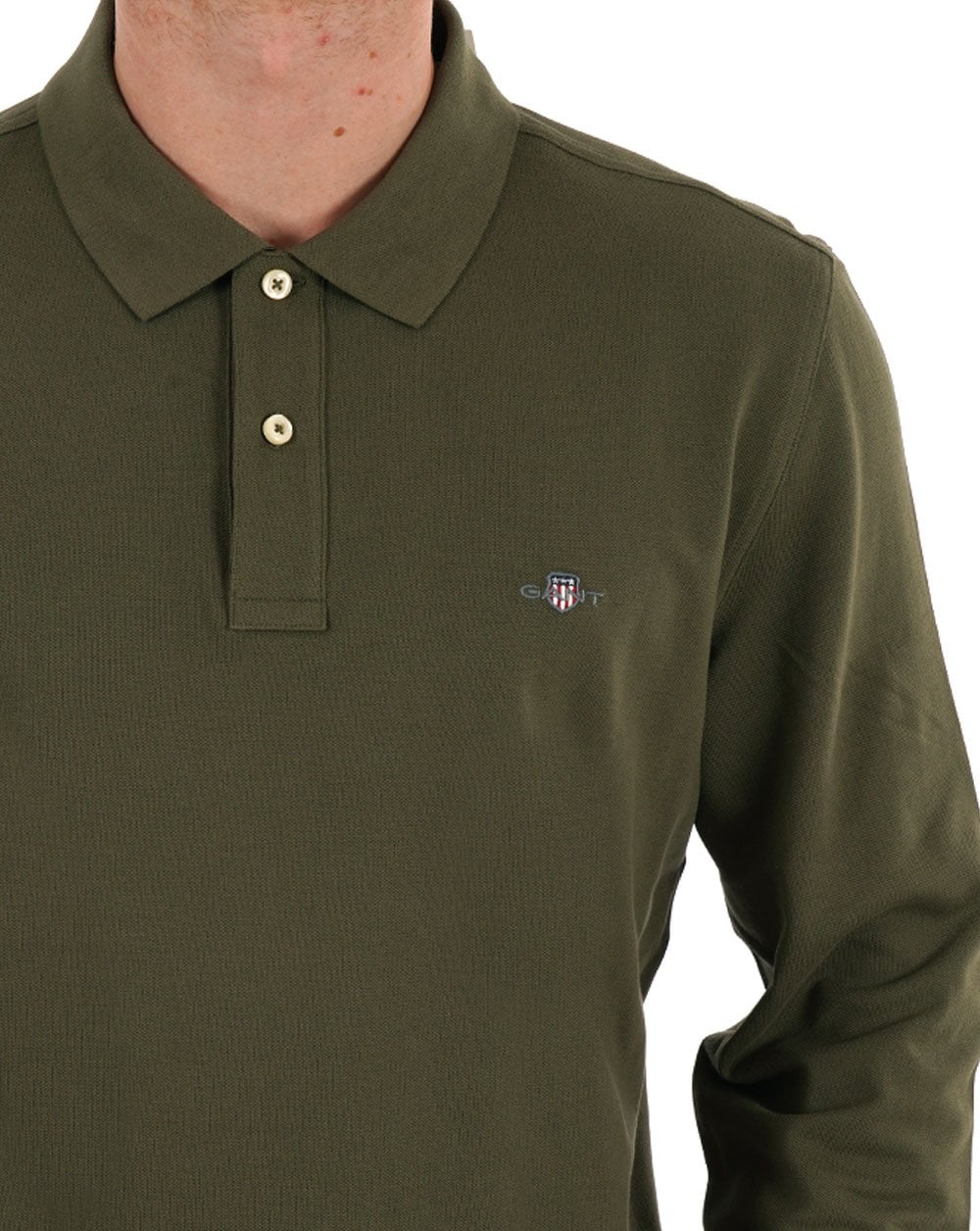 Gant Shield LS Pique Polo Olive Green