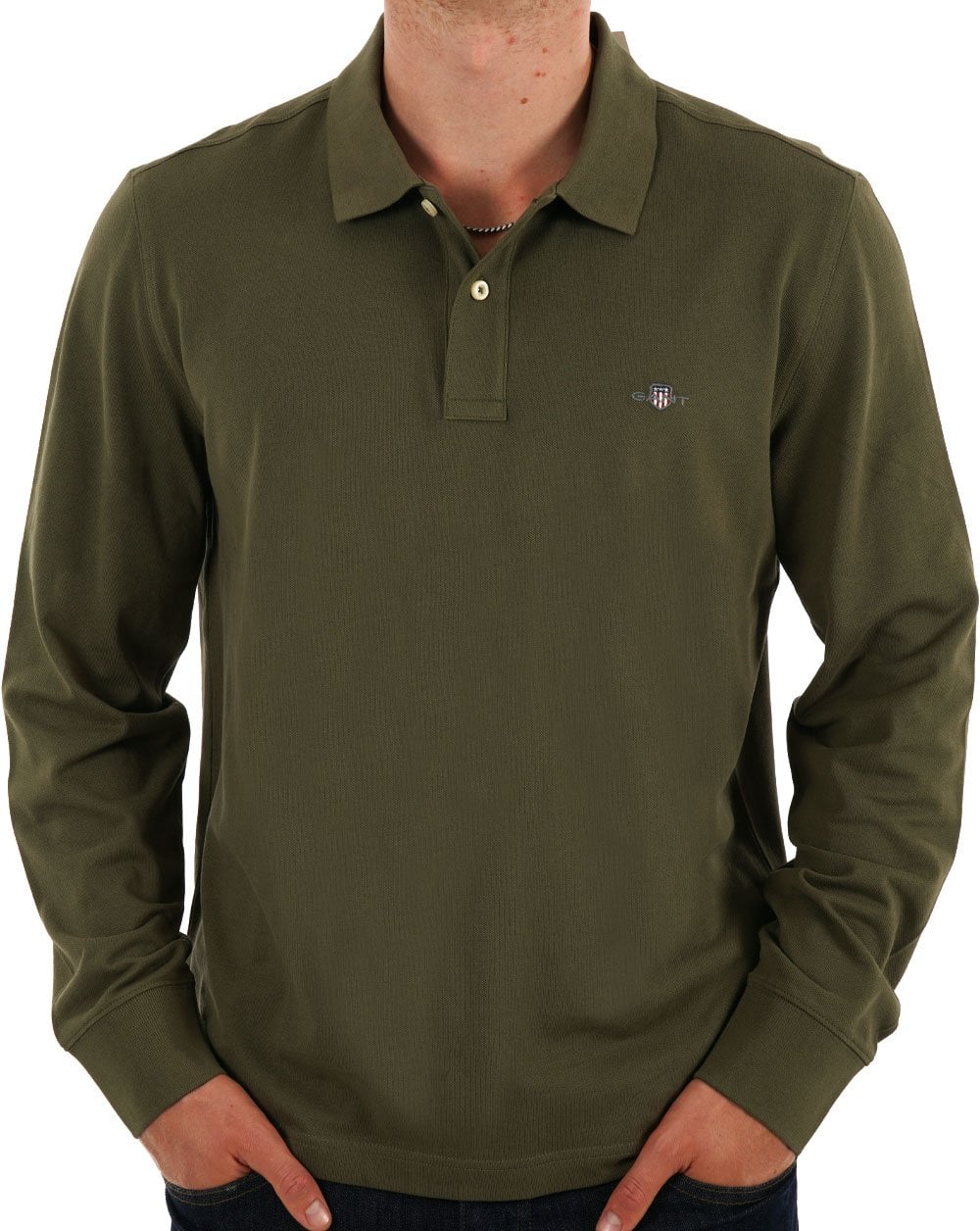 Gant Shield LS Pique Polo Olivgrün