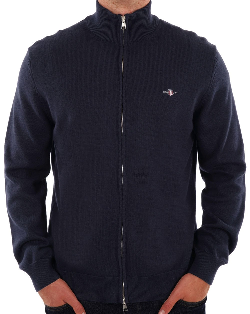 Gant Baumwoll-Cardigan mit Reißverschluss, Marineblau