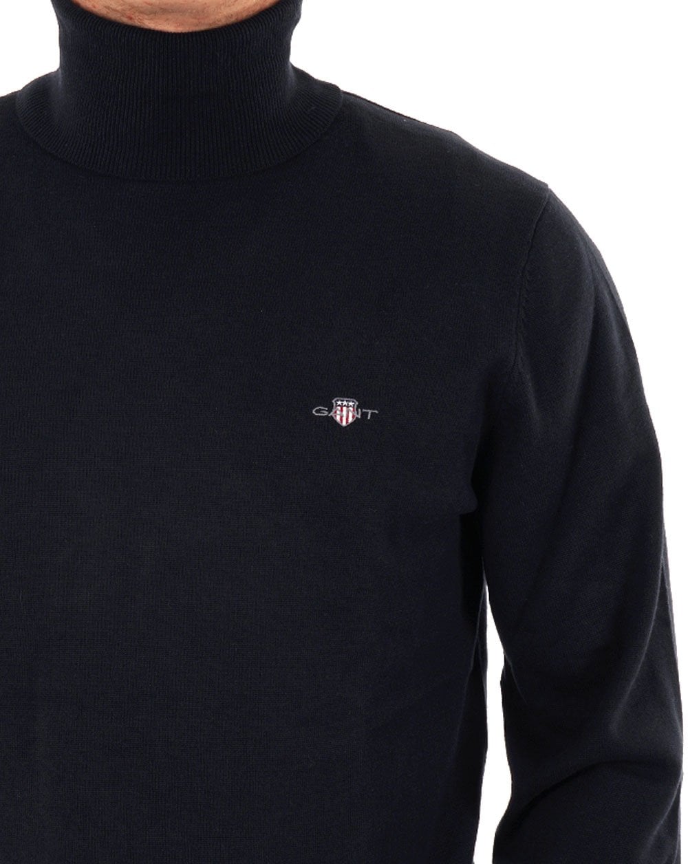 Gant Rollkragenpullover aus Baumwolle mit Zopfmuster, Marineblau