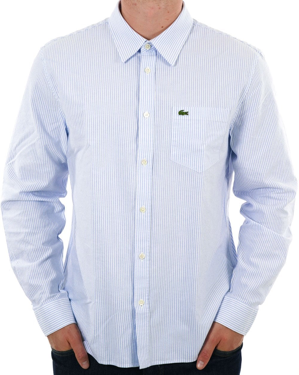 Lacoste Gestreiftes Oxford-Baumwollhemd Himmelblau