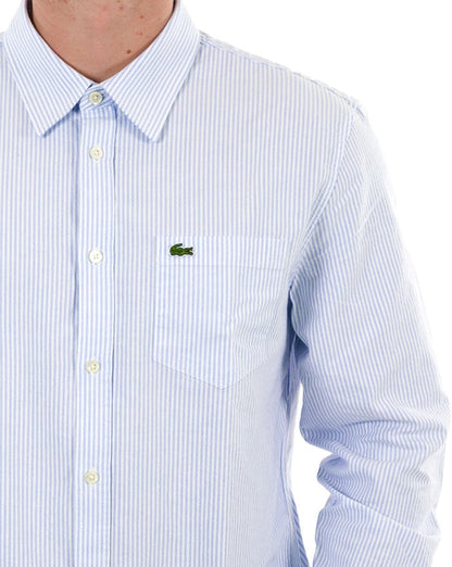 Lacoste Gestreiftes Oxford-Baumwollhemd Himmelblau