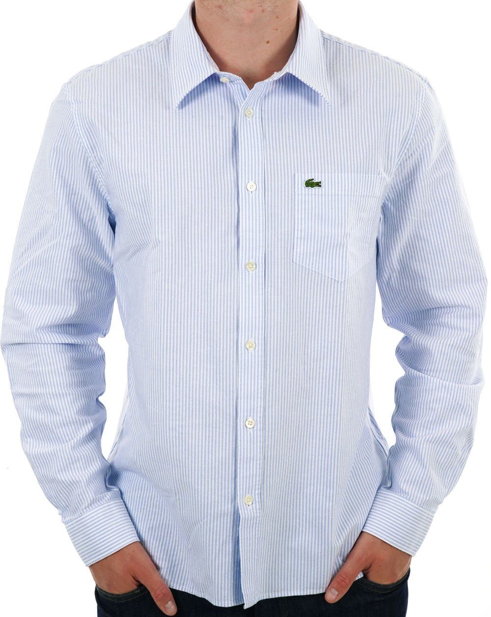 Lacoste Gestreiftes Oxford-Baumwollhemd Himmelblau