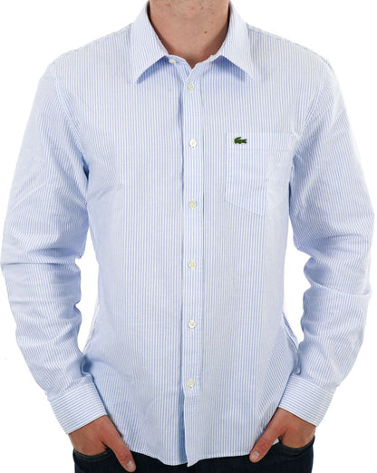 Lacoste Gestreiftes Oxford-Baumwollhemd Himmelblau