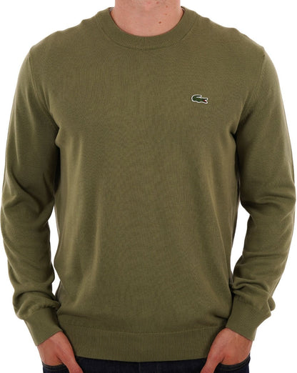 Lacoste – Strickpullover mit Rundhalsausschnitt, Khakigrün