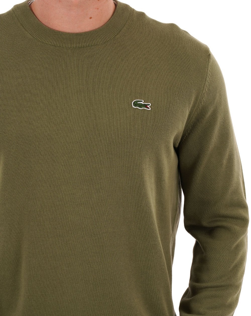 Lacoste – Strickpullover mit Rundhalsausschnitt, Khakigrün
