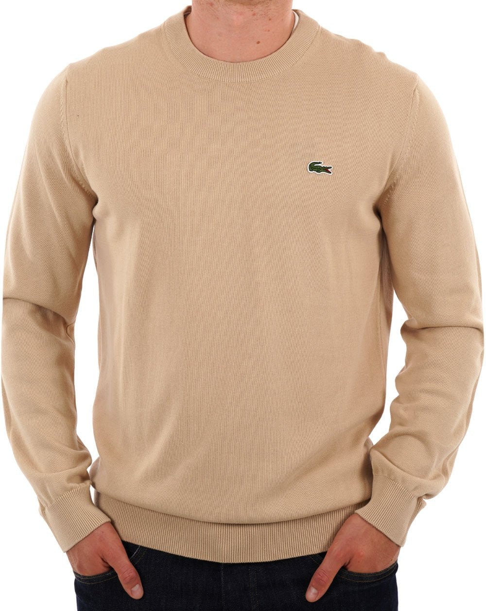 Lacoste – Strickpullover mit Rundhalsausschnitt in Sand