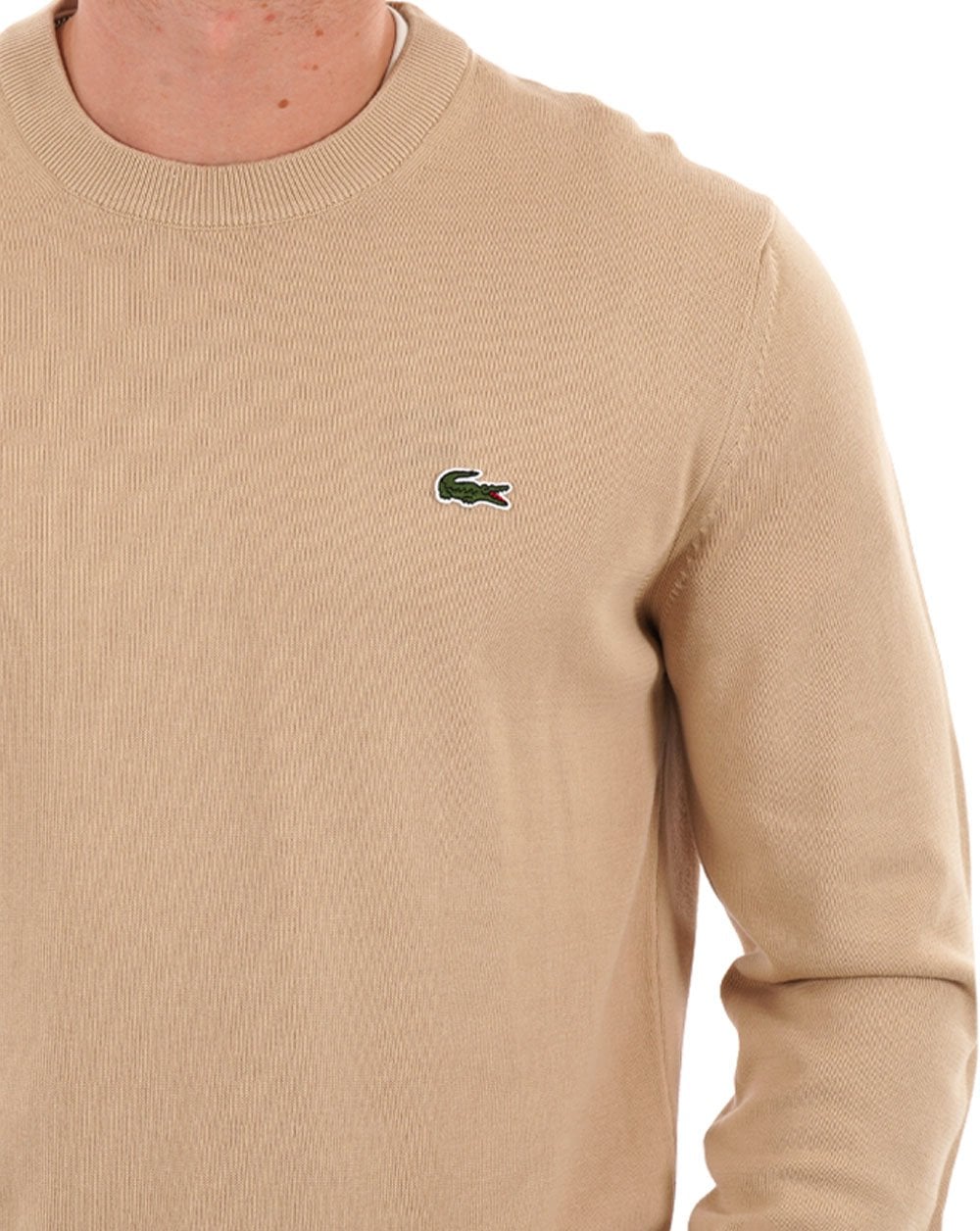 Lacoste – Strickpullover mit Rundhalsausschnitt in Sand