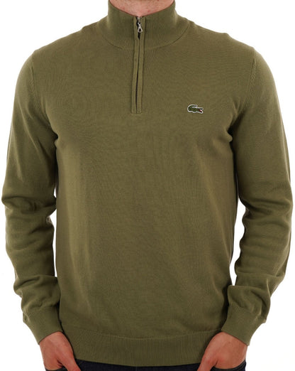 Lacoste – Strickpullover mit halbem Reißverschluss, Khakigrün