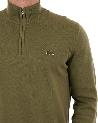Lacoste – Strickpullover mit halbem Reißverschluss, Khakigrün