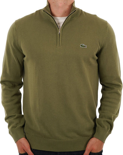 Lacoste – Strickpullover mit halbem Reißverschluss, Khakigrün