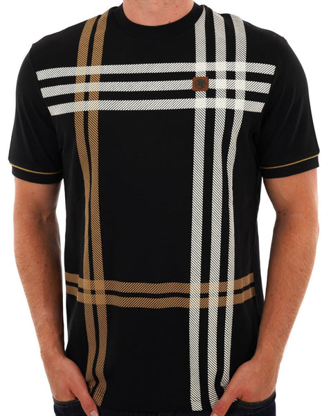 Trojan Printed Check Panel T-shirt Black