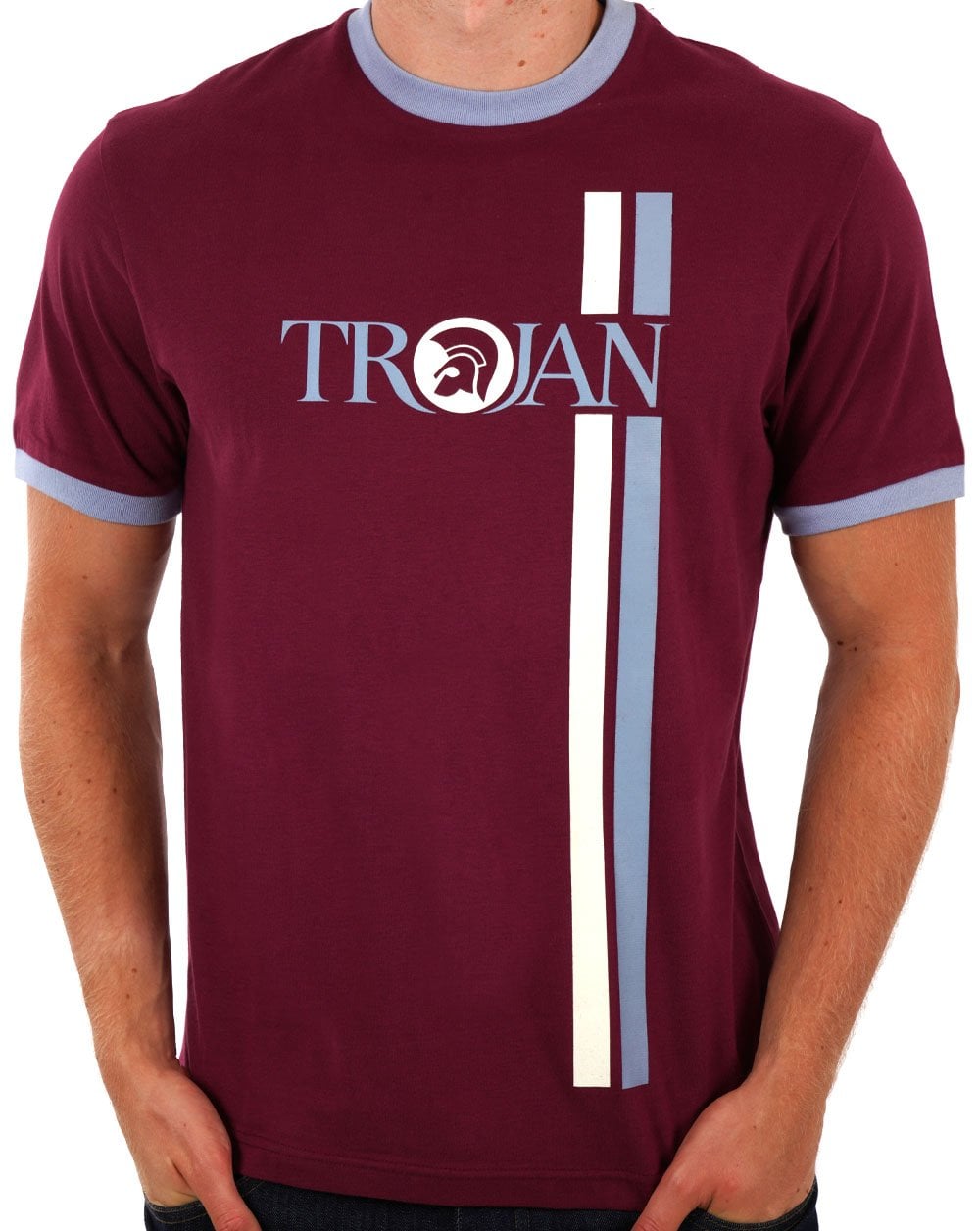 Trojan – T-Shirt mit Doppelstreifen-Logo in Portweinrot
