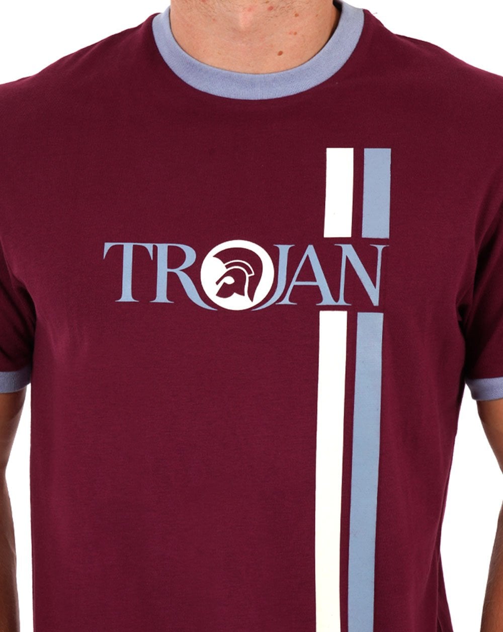 Trojan – T-Shirt mit Doppelstreifen-Logo in Portweinrot