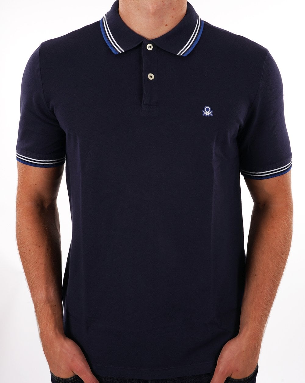 Benetton Tipped Polo Shirt Navy