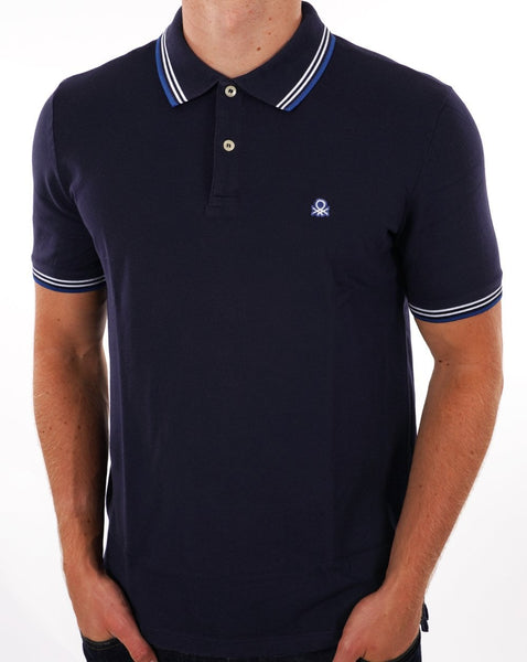 Benetton Tipped Polo Shirt Navy