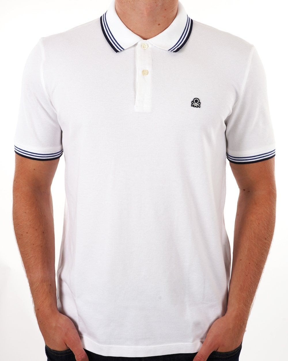 Benetton Poloshirt mit Streifen in Weiß
