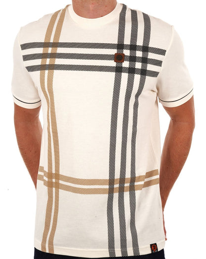T-Shirt mit Karo-Einsatz und Print Trojan Ecru