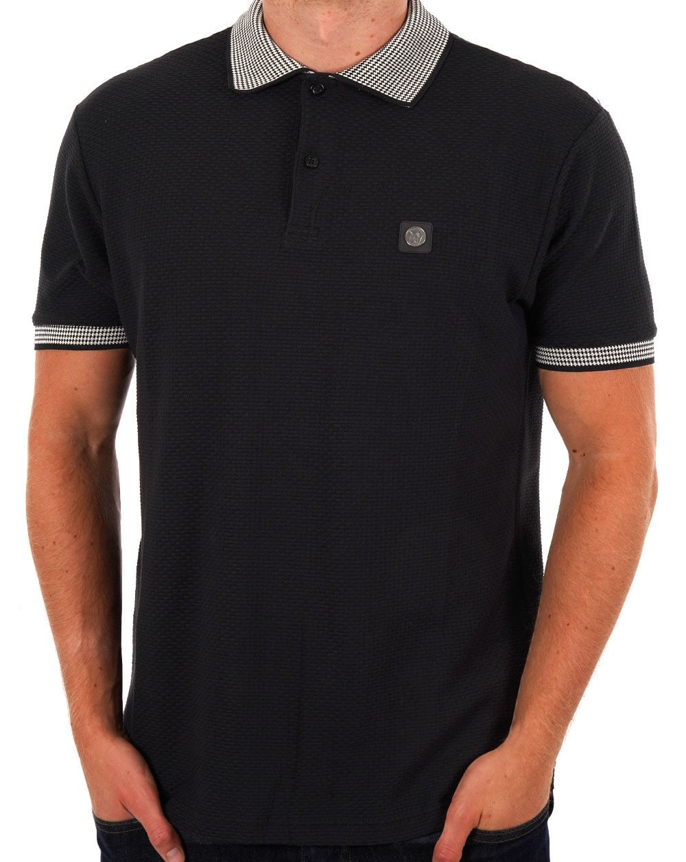 Trojan Poloshirt mit Kontraststruktur in Schwarz