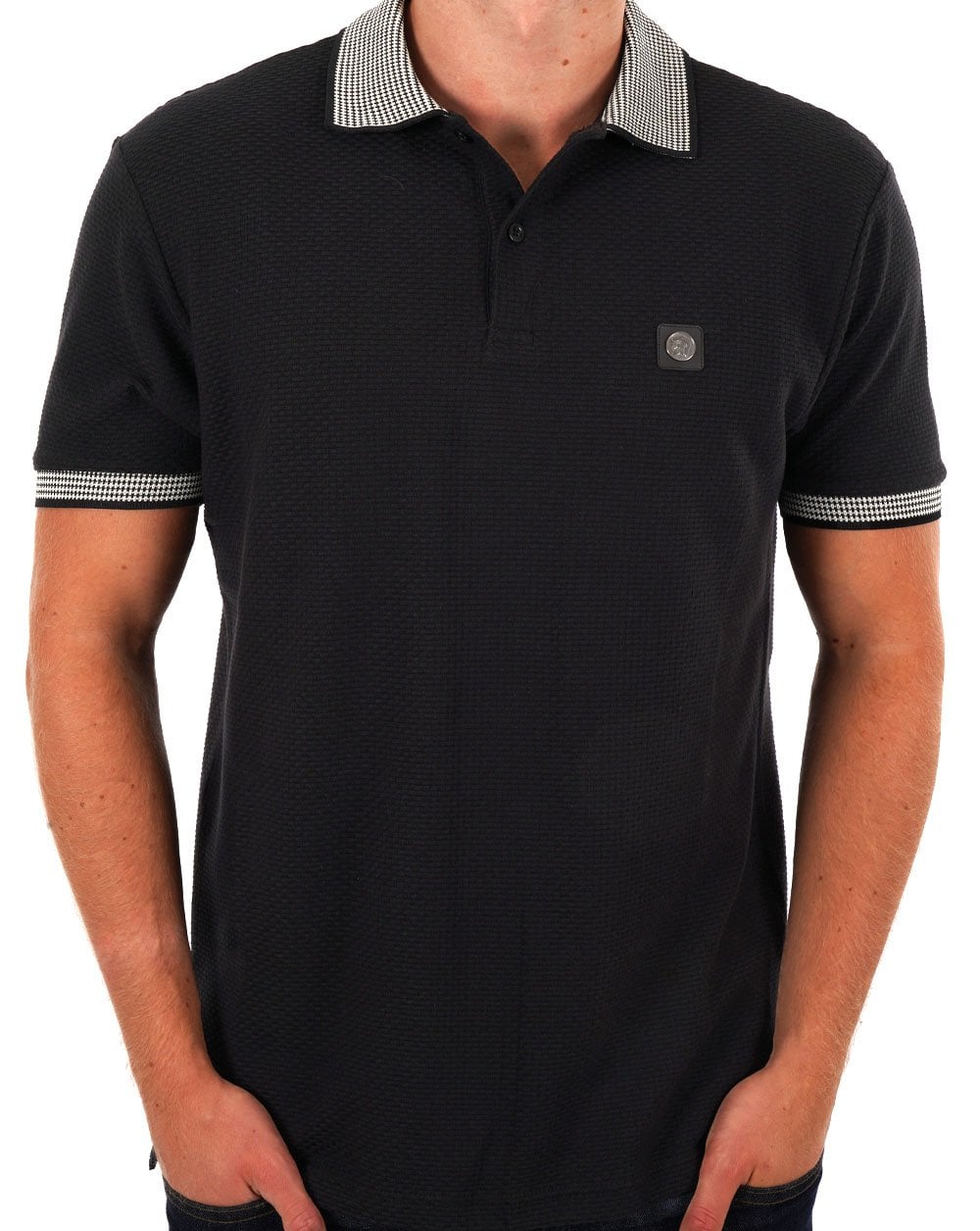 Trojan Poloshirt mit Kontraststruktur in Schwarz