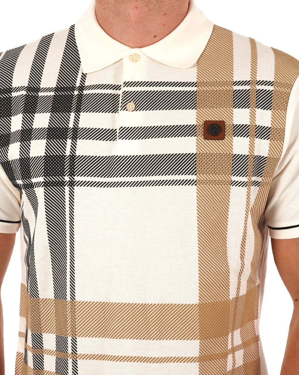 Poloshirt Trojan Check Panel Ecru/Schwarz