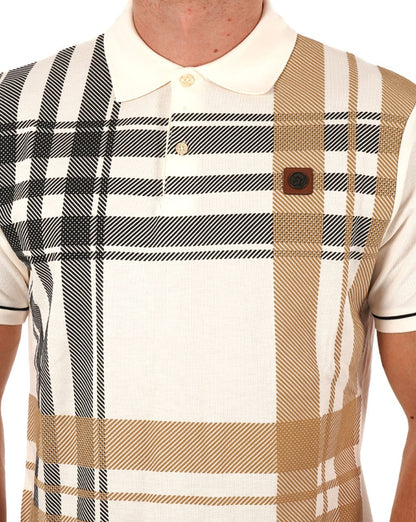 Poloshirt Trojan Check Panel Ecru/Schwarz