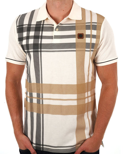 Poloshirt Trojan Check Panel Ecru/Schwarz