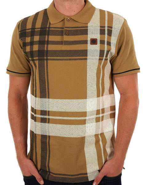 Trojan Check Panel Polo Shirt Camel