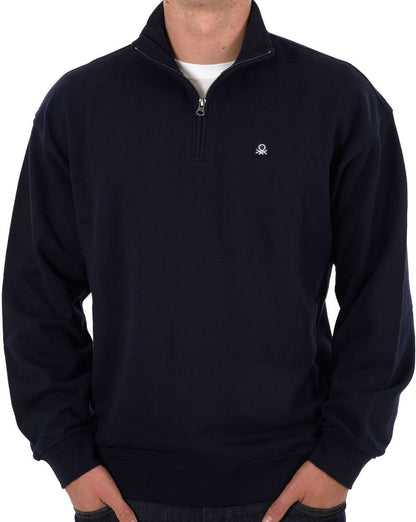 Benetton Sweatshirt mit Viertelreißverschluss in Marineblau