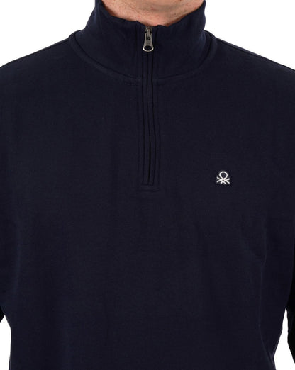 Benetton Sweatshirt mit Viertelreißverschluss in Marineblau