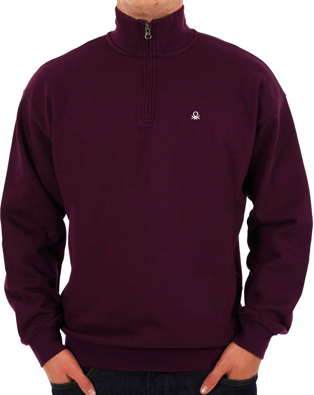Benetton Sweatshirt mit Viertelreißverschluss in Pflaume