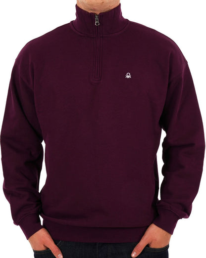 Benetton Sweatshirt mit Viertelreißverschluss in Pflaume