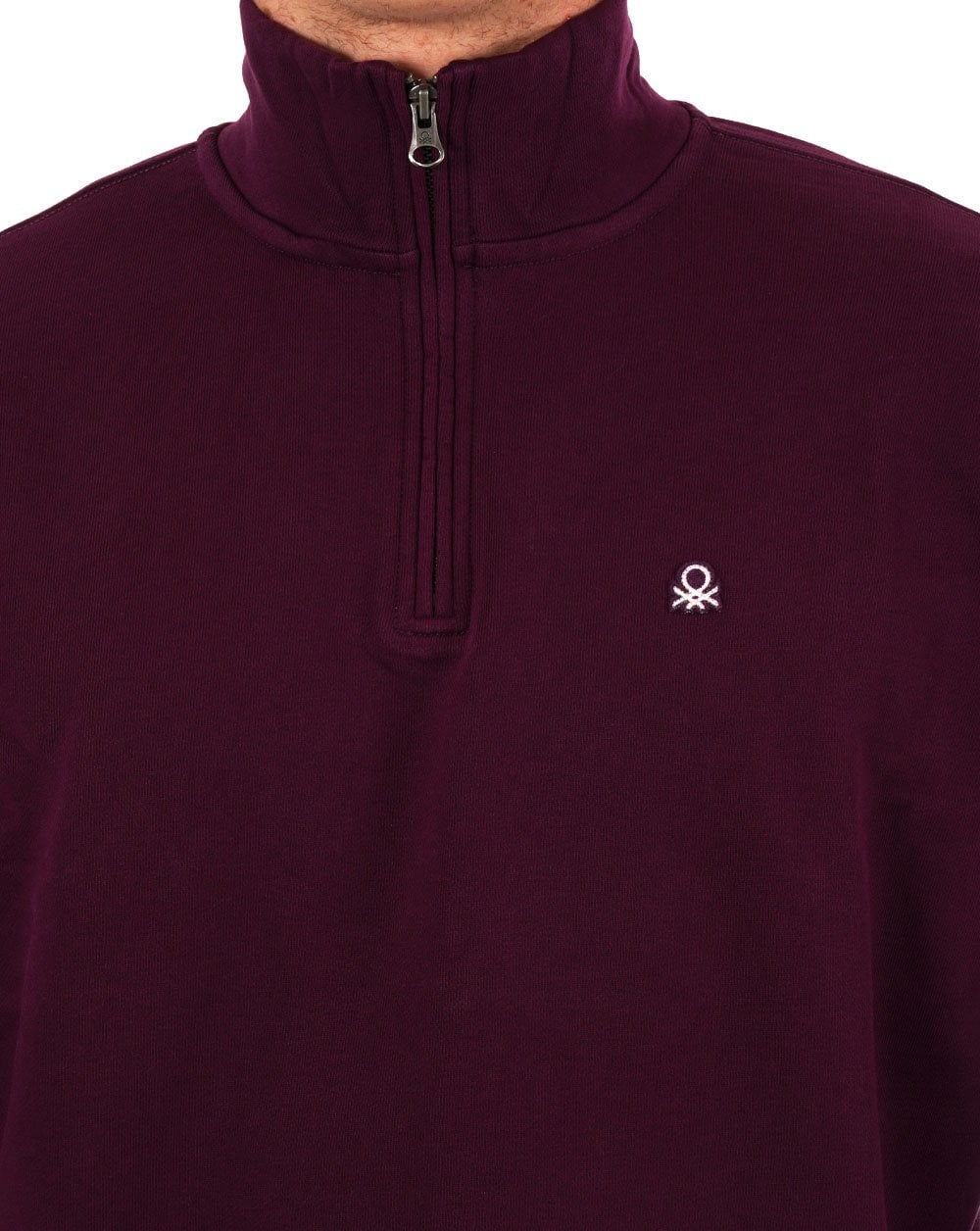 Benetton Sweatshirt mit Viertelreißverschluss in Pflaume