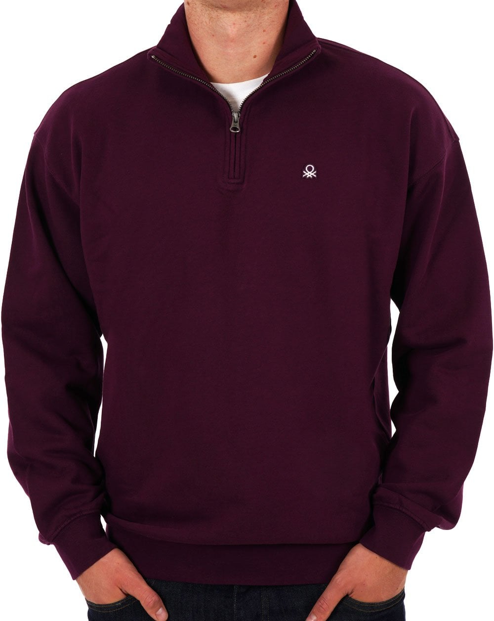 Benetton Sweatshirt mit Viertelreißverschluss in Pflaume