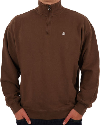 Benetton Sweatshirt mit Viertelreißverschluss in Braun