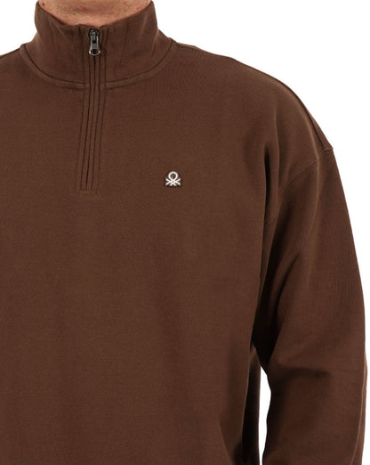 Benetton Sweatshirt mit Viertelreißverschluss in Braun