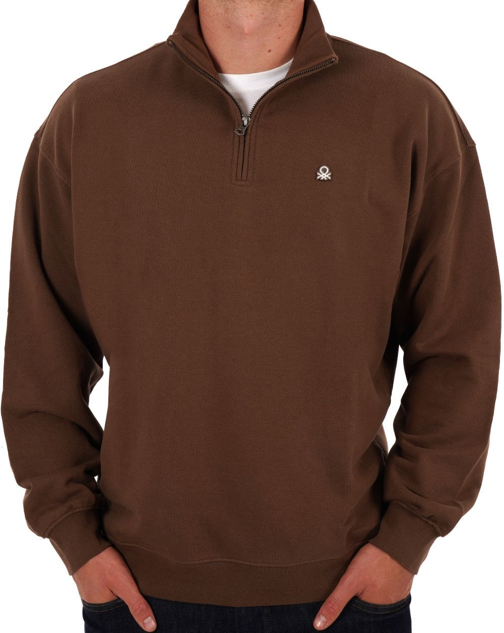 Benetton Sweatshirt mit Viertelreißverschluss in Braun