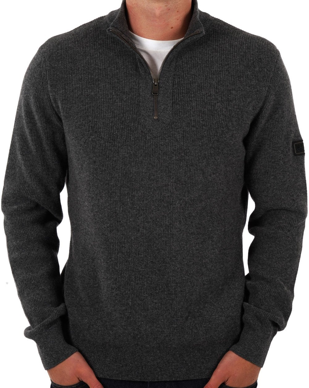 Barbour International – Crawley – Pullover mit halbem Reißverschluss, Anthrazitmeliert
