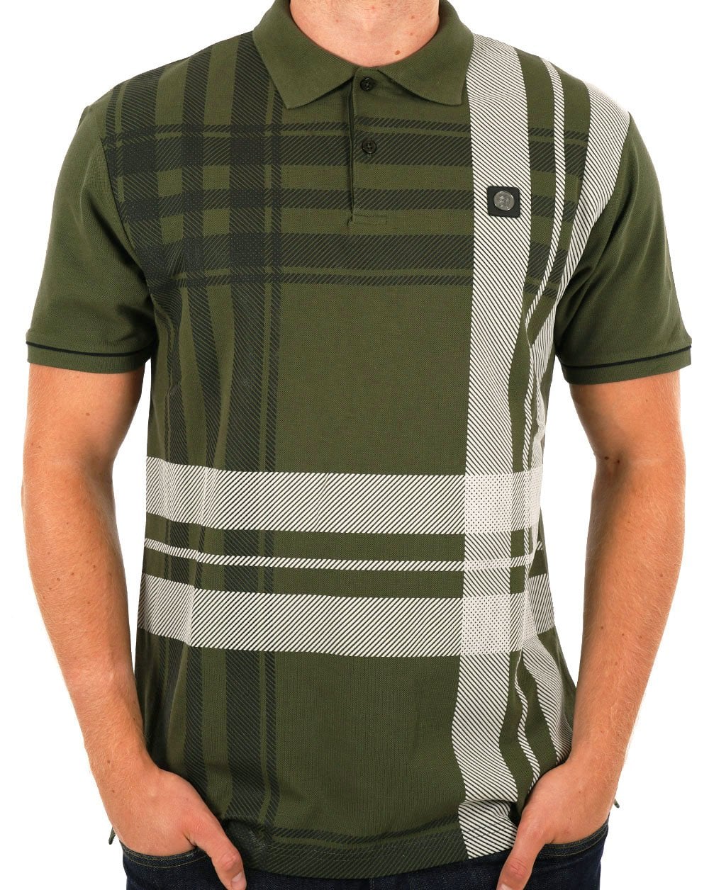 Poloshirt Trojan Check Panel Army Green
