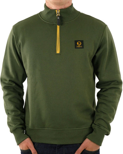 Trojan Sweatshirt mit halbem Reißverschluss in Army