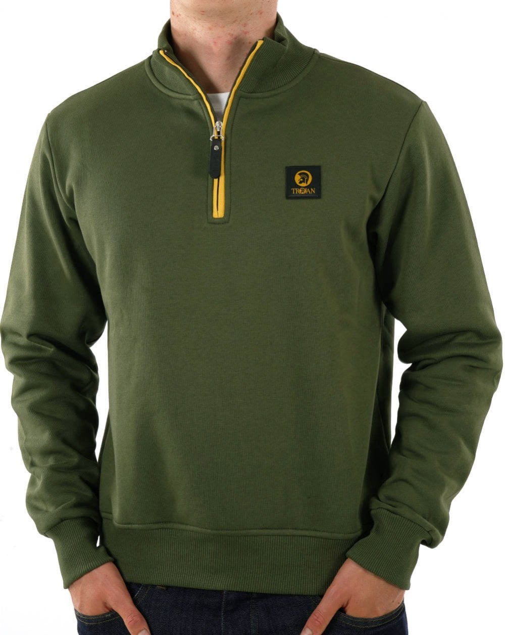 Trojan Sweatshirt mit halbem Reißverschluss in Army