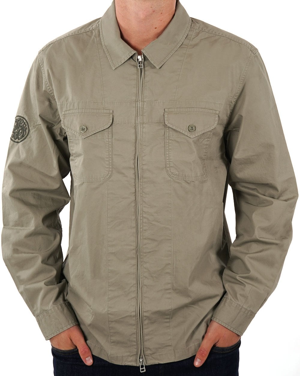 Pretty Green Armstrong Überhemd mit Reißverschluss in Khaki