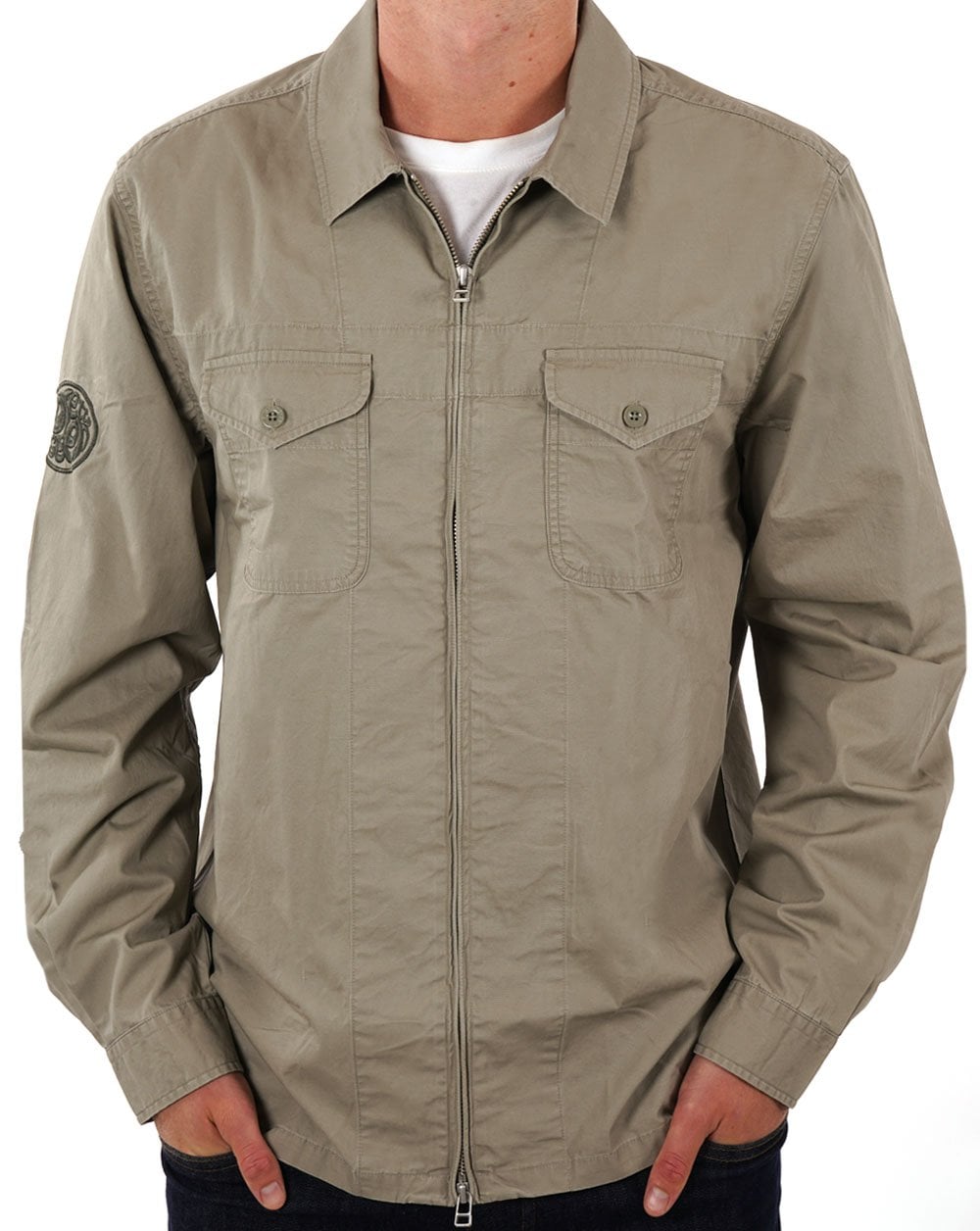 Pretty Green Armstrong Zip Overshirt Khaki