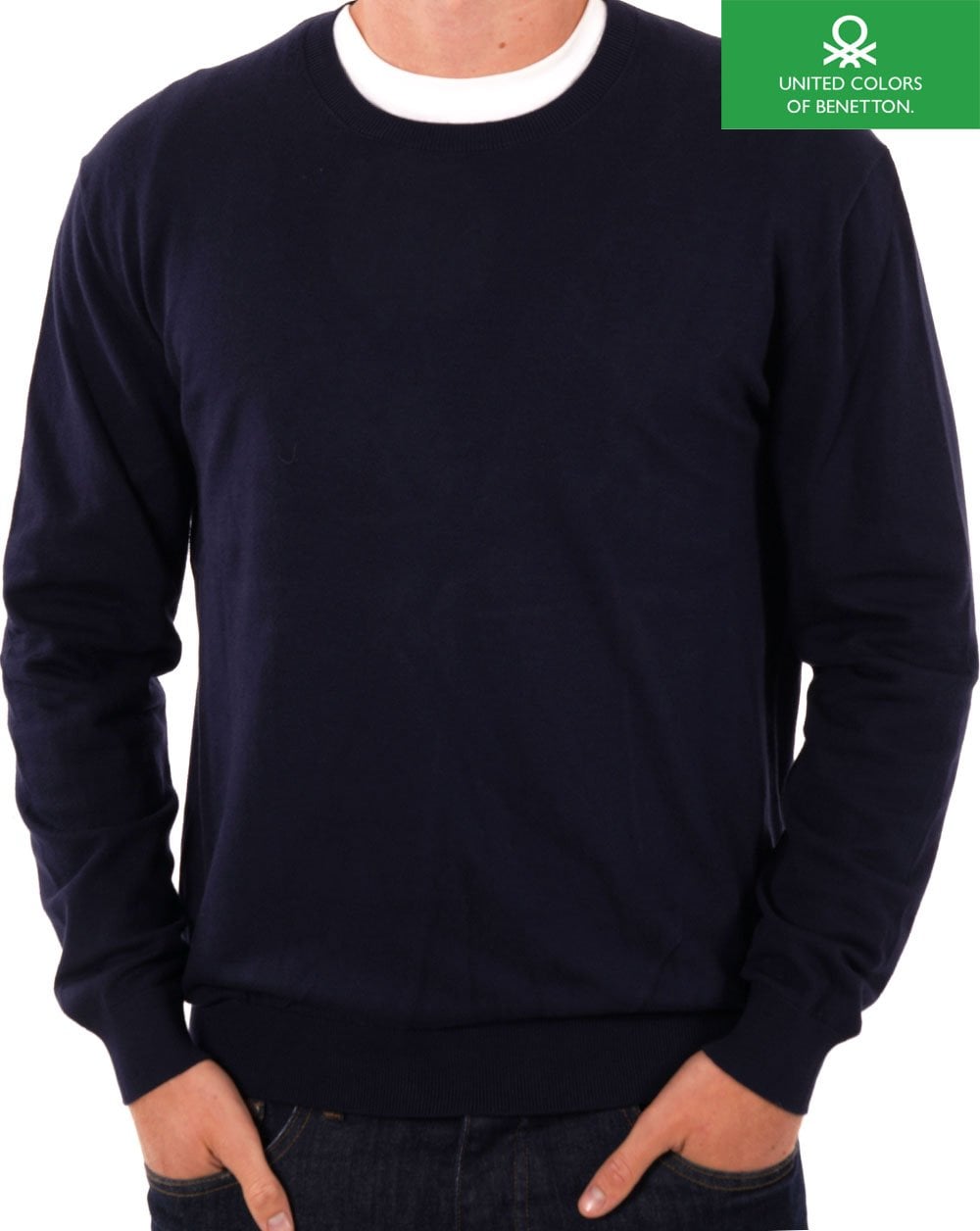 Benetton Rundhalspullover Marineblau
