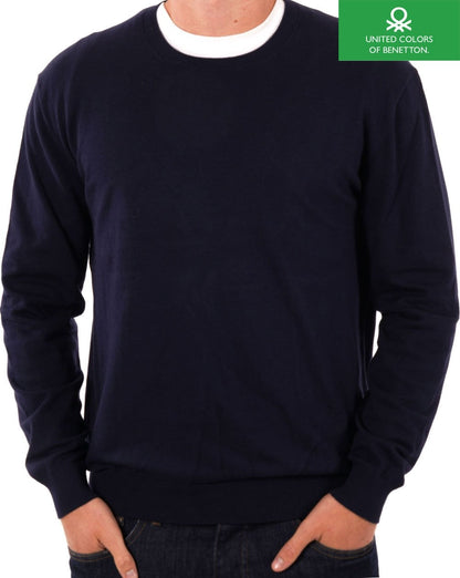 Benetton Rundhalspullover Marineblau