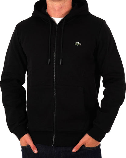 Lacoste – Kapuzenpullover mit durchgehendem Reißverschluss in Schwarz